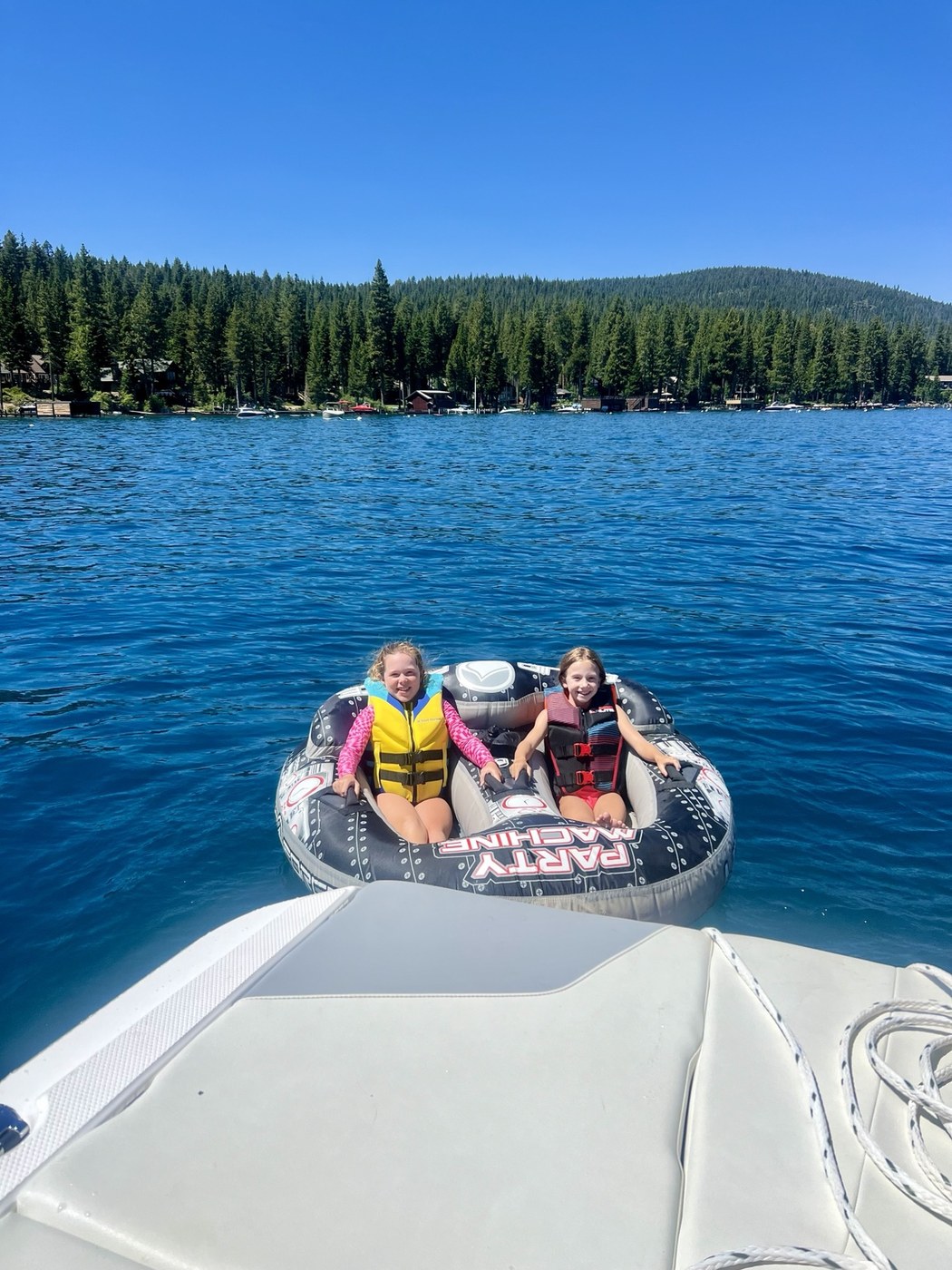 Kids tubing on Lake Tahoe